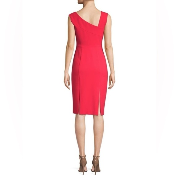 Black Halo Red Date Night Asymmetrical Dress Size 10 Cocktail Bodycon Midi Party - Picture 7 of 14